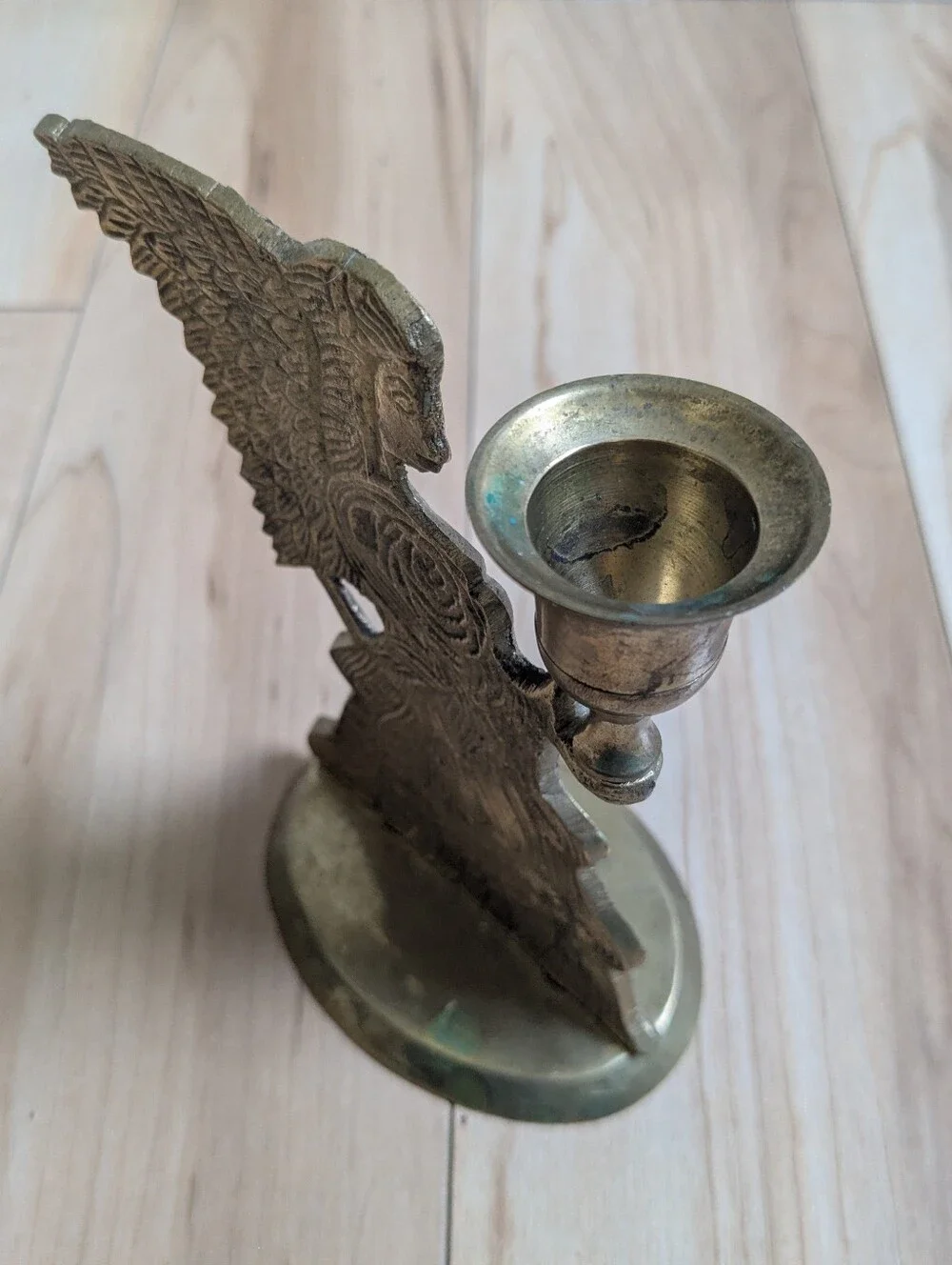 Vintage Large Angel Solid Brass Candle Holder
